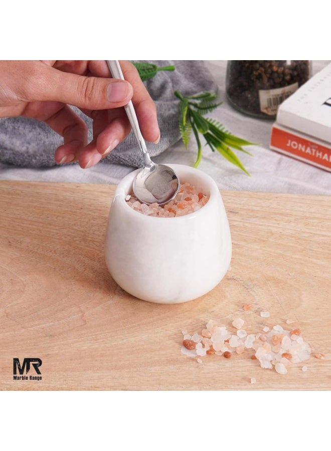MARBLE RANGE Handmade White Marble Salt Cellar 3.5 Inch with Lid, Salt Jar, Salt Dish & Holder, Spice & Sugar Container, Salt Dispenser for Kitchen Countertop, Perfect for Dining, Home, or Gift - Image 3